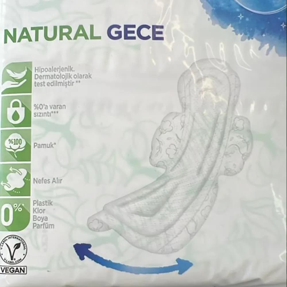 نوار بهداشتی کوتکس Kotex ویژه شب ضد حساسیت مدل NATURAL بسته 14 عددی اورجینال — تصویر ۴
