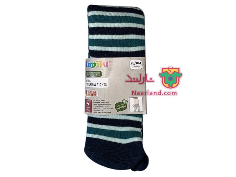 جوراب شلواری پشت کرکی ضخیم لوپیلو سرمه ای سبز راه راه — تصویر ۳