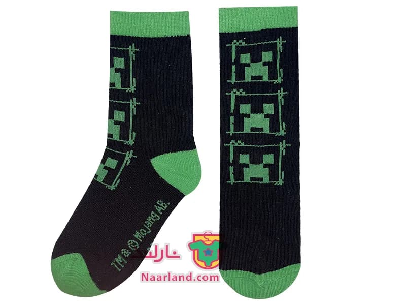 مجموعه ۳ جفتی جوراب نخی Minecraft سبز مشکی طرح ماینکرافت — تصویر ۴