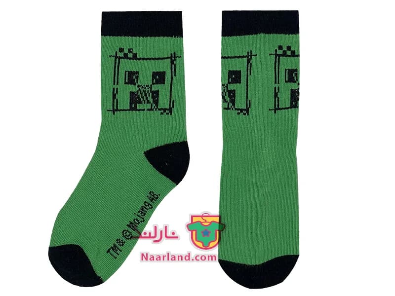 مجموعه ۳ جفتی جوراب نخی Minecraft سبز مشکی طرح ماینکرافت — تصویر ۳