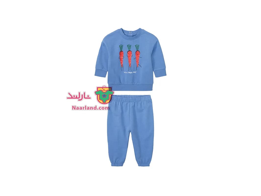 ست بلوز شلوار نوزادی دورس Lupilu ابی آسمانی طرح هویج ها