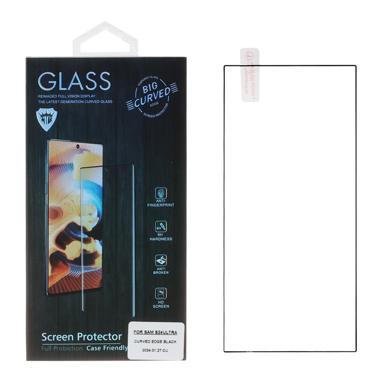 محافظ صفحه نمایش شیشه ای خم فول چسب نازک Full Cover Mietubl درجه یک – Samsung Galaxy S24 Ultra (پک دار) – مشکی