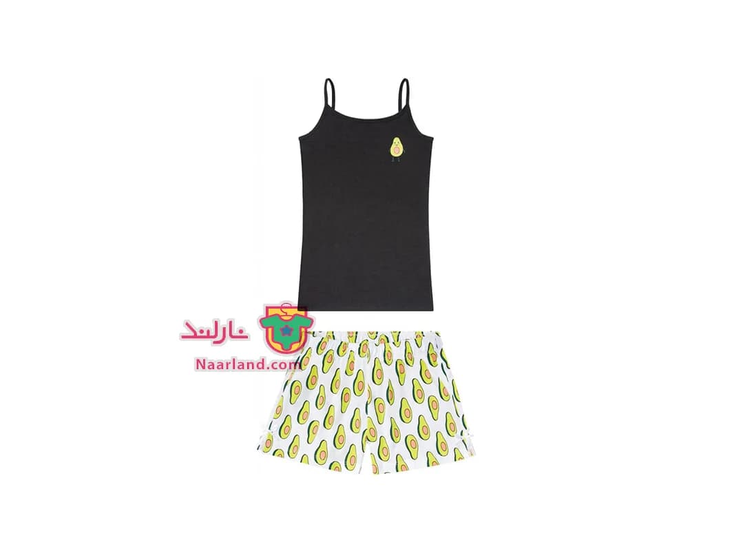 ست تاپ شلوارک دخترانه Pepperts آلمان سفید مشکی طرح آواکادو