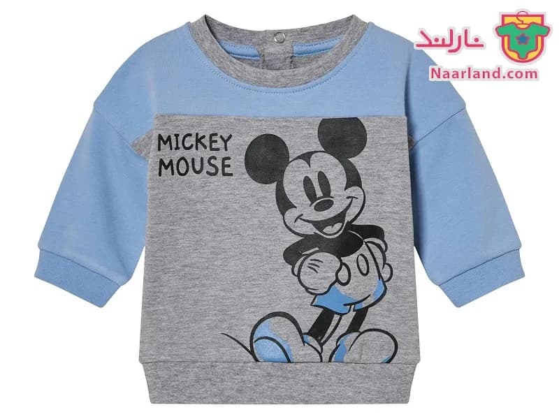 ست بلوز شلوار نوزادی دورس Disney طرح میکی موس خاکستری ابی آسمانی — تصویر ۲