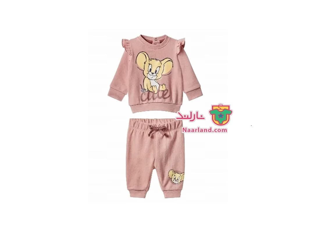 ست بلوز شلوار نوزادی دورس Tom and Jerry صورتی طرح موش