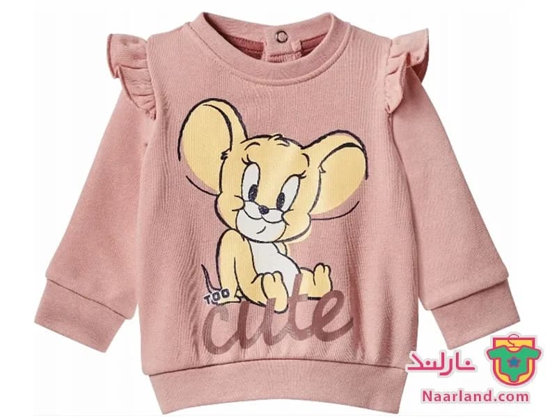 ست بلوز شلوار نوزادی دورس Tom and Jerry صورتی طرح موش — تصویر ۲