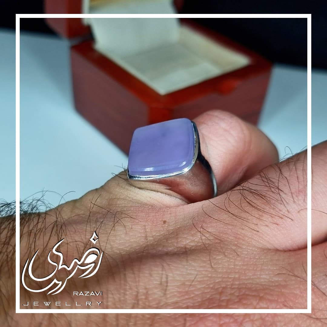 ست انگشتر مردانه و زنانه نقره عقیق یمنی طرح نقطه — تصویر ۵