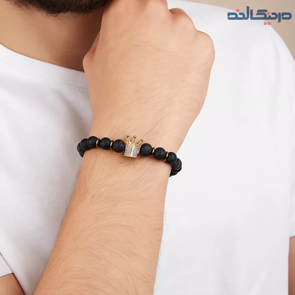 دستبند تاج سواروسکی و سنگ لاوا + اصل — تصویر ۲
