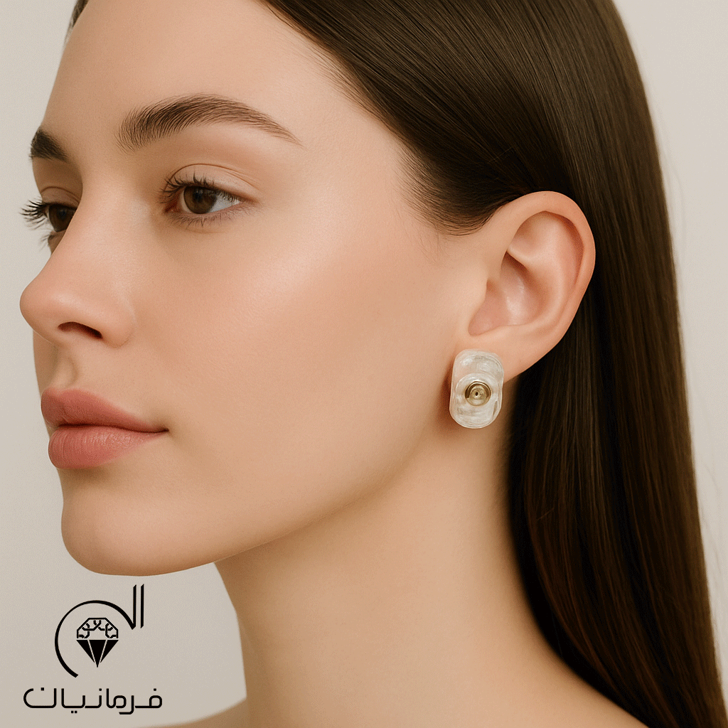 گوشواره طلا مروارید مستطیل باروک