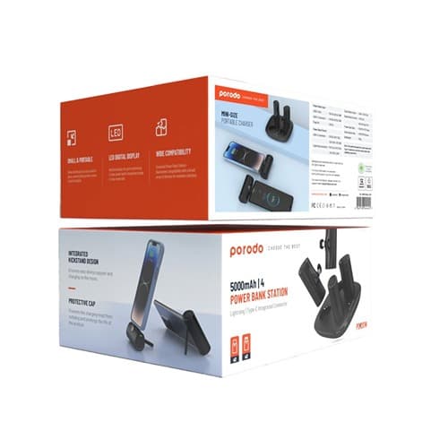 پاوربانک بی سیم تایپ سی و لایتنینگ 20 وات 5000 پورودو Porodo 4 in 1 Lightning & Type-C 5000mAh Power — تصویر ۴
