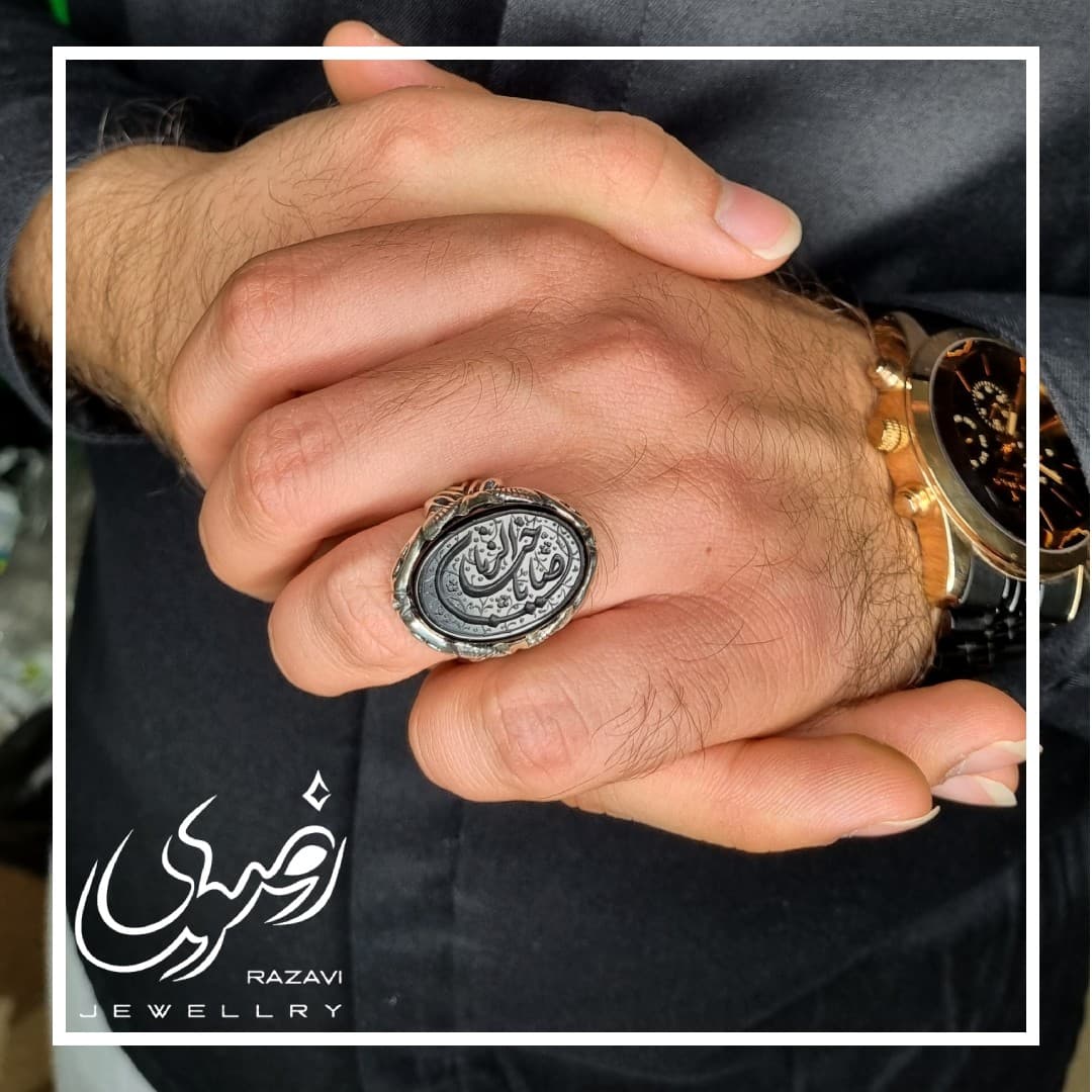 انگشتر نقره مردانه عقیق مشکی با حکاکی یا صاحب الزمان — تصویر ۴