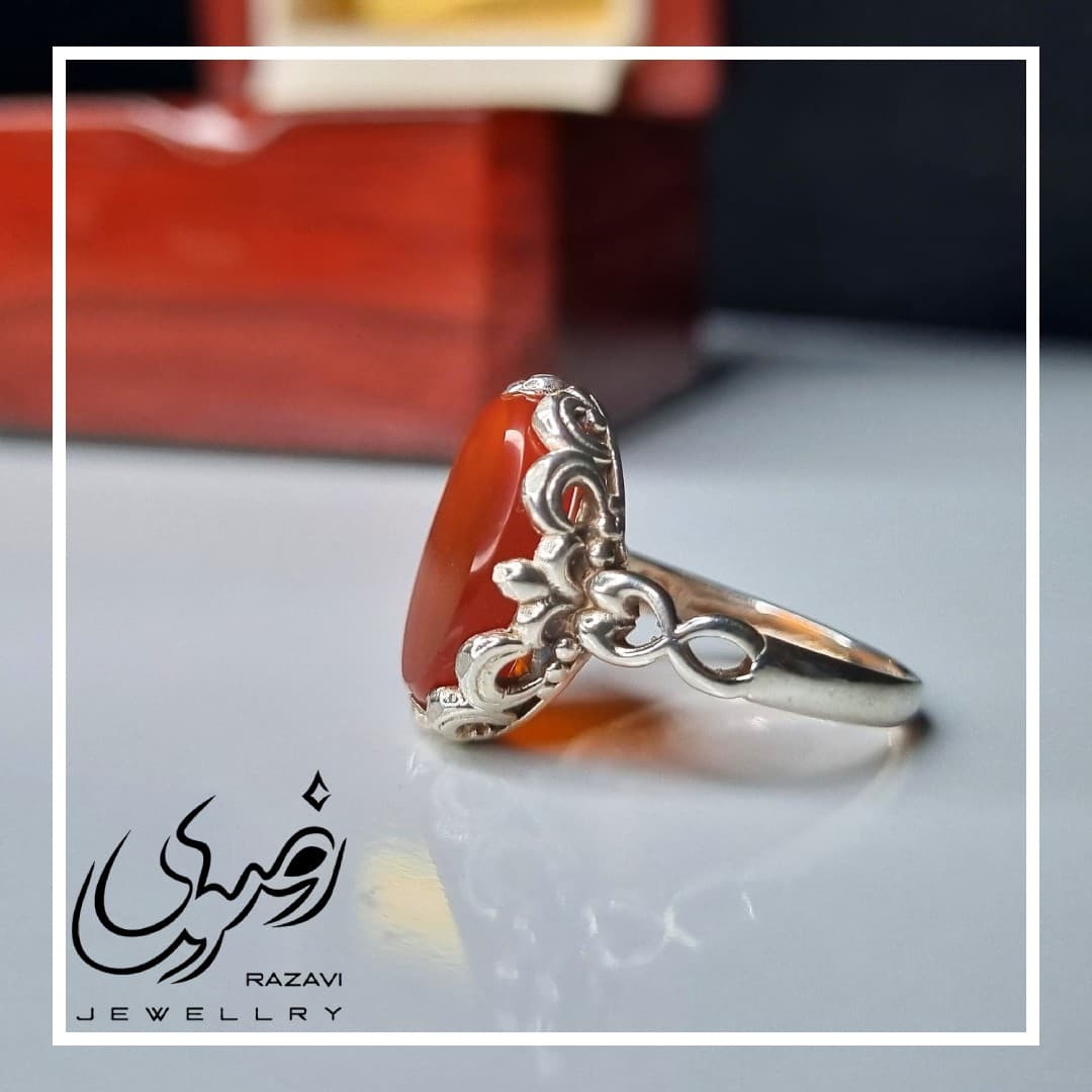 انگشتر نقره زنانه عقیق سرخ — تصویر ۲