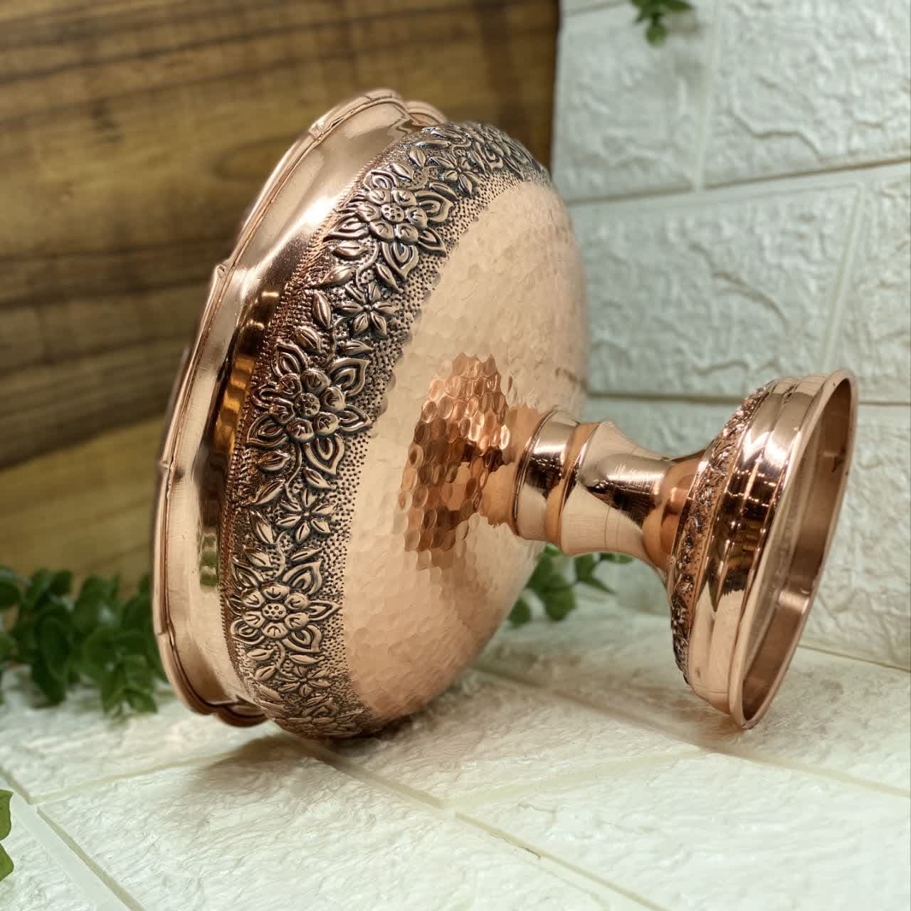 شکلات خوری مسی تک پایه جدید(مدل گلبرگ/کد 1464) — تصویر ۲