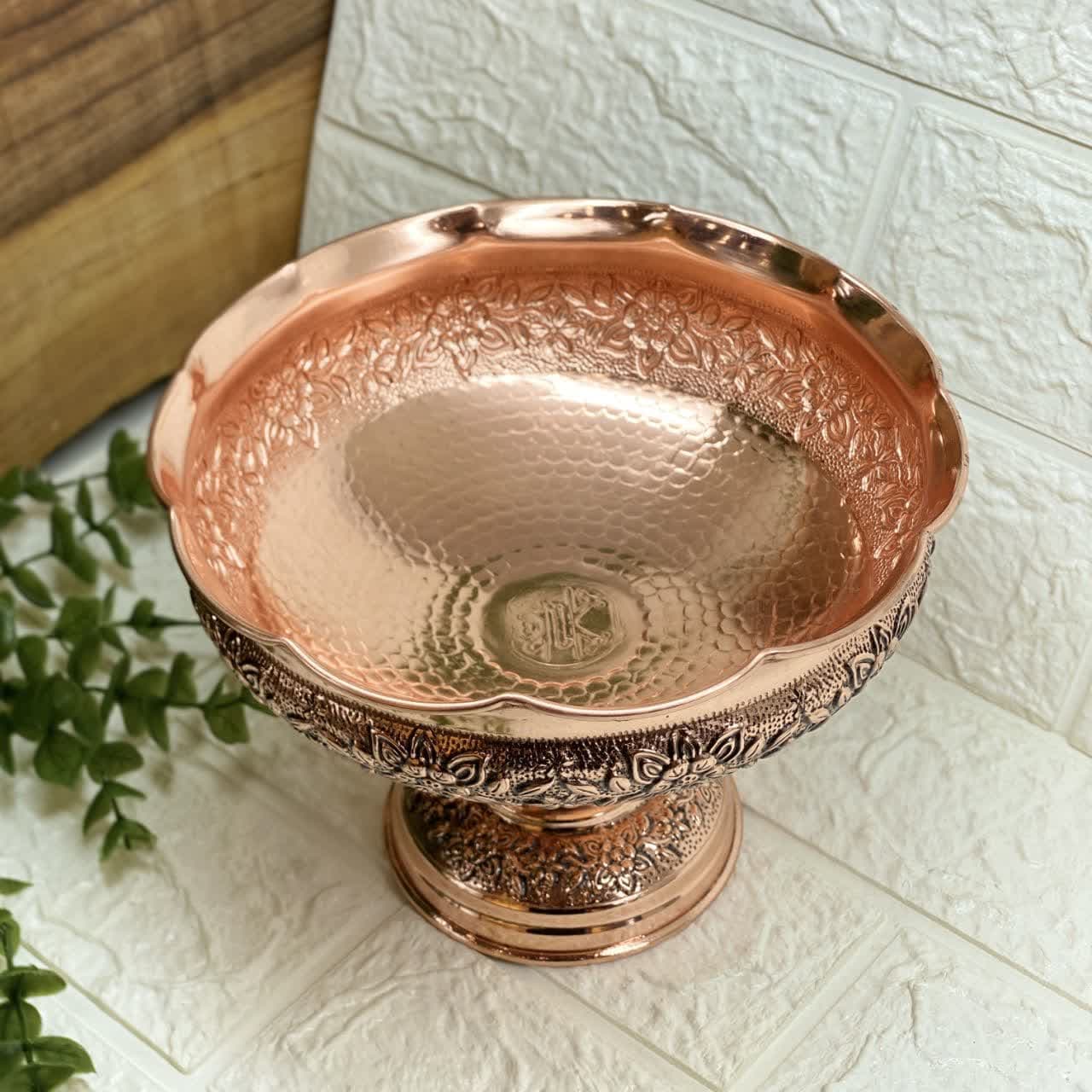 شکلات خوری مسی تک پایه جدید(مدل گلبرگ/کد 1464) — تصویر ۴