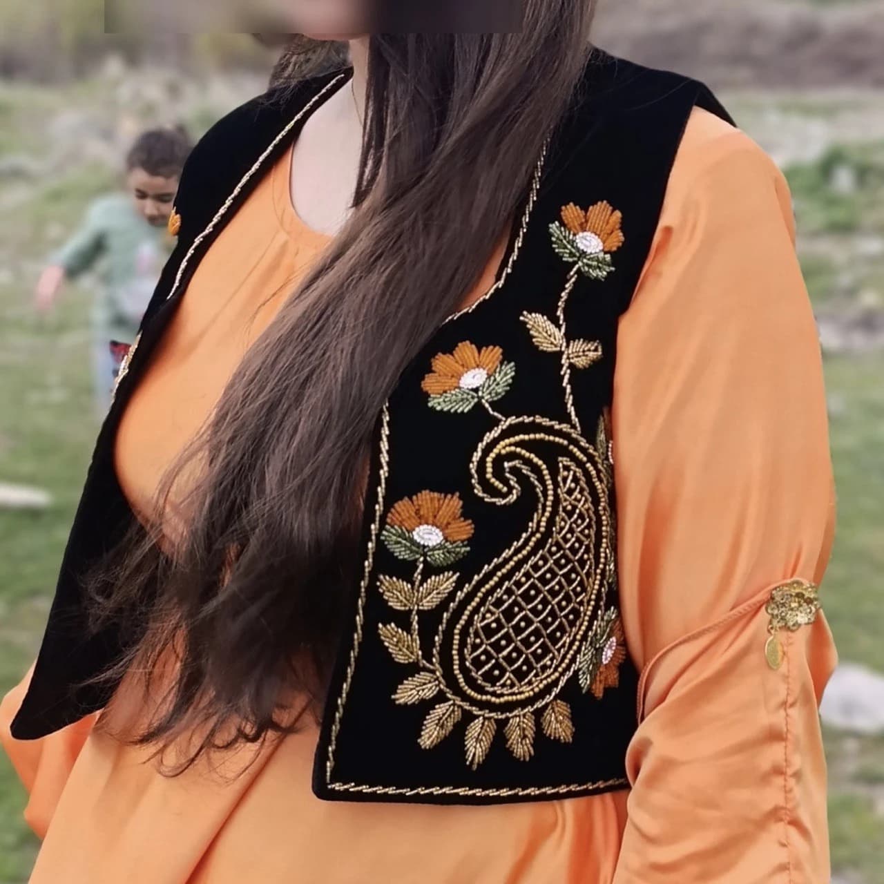 سخمه جواهردوزی طرح گل نارنجی کد 1178