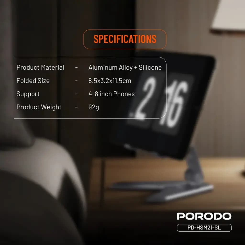 هولدر فلزی موبایل پرودو(PD-HSM21)Porodo Aluminum Alloy Mobile Stand – Silver — تصویر ۵