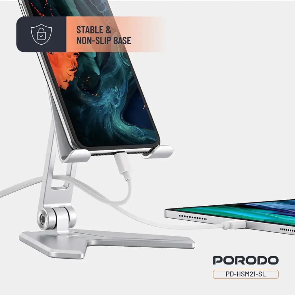 هولدر فلزی موبایل پرودو(PD-HSM21)Porodo Aluminum Alloy Mobile Stand – Silver — تصویر ۳