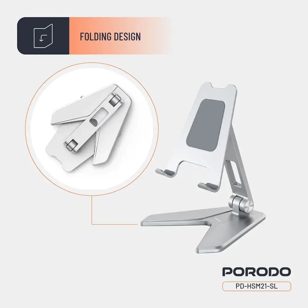 هولدر فلزی موبایل پرودو(PD-HSM21)Porodo Aluminum Alloy Mobile Stand – Silver — تصویر ۲