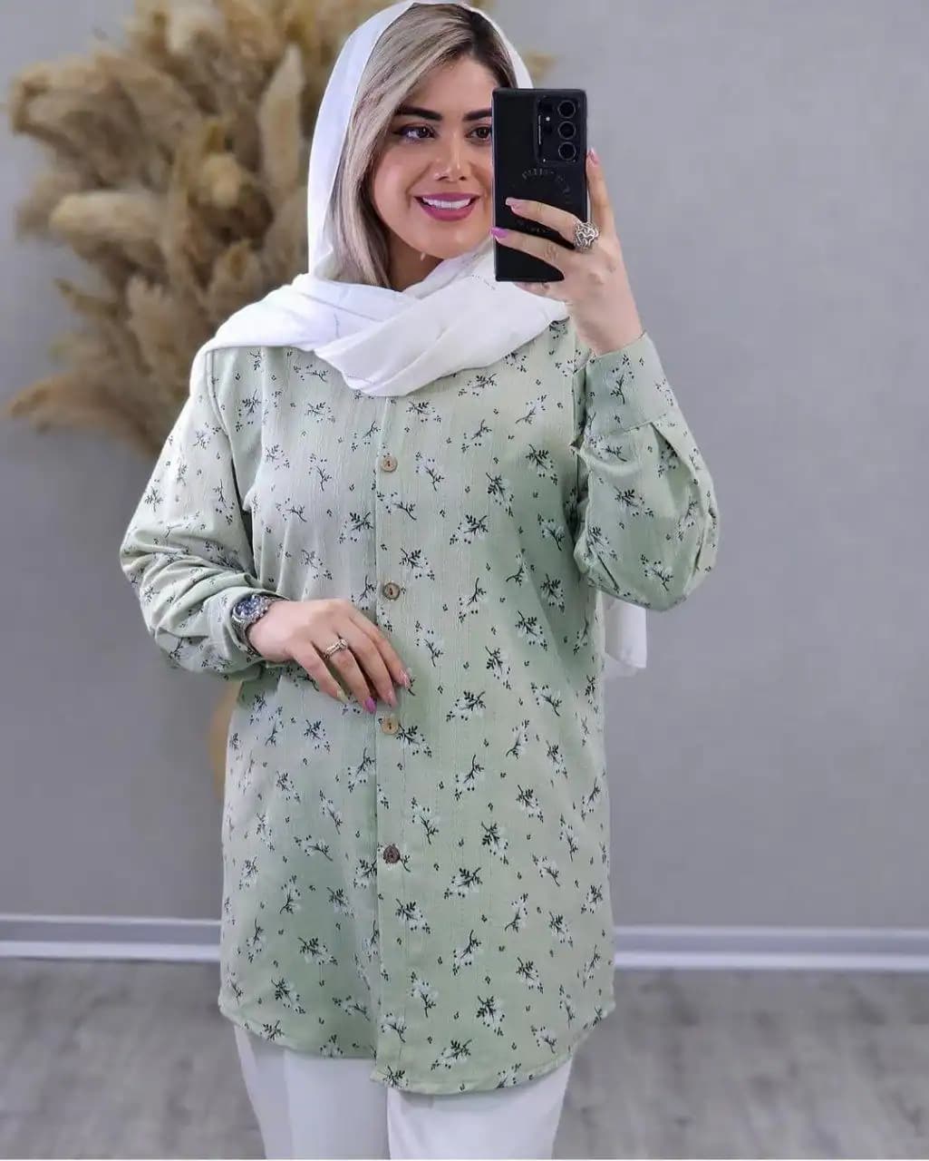 شومیز مانتویی گل گچی 1466 — تصویر ۴