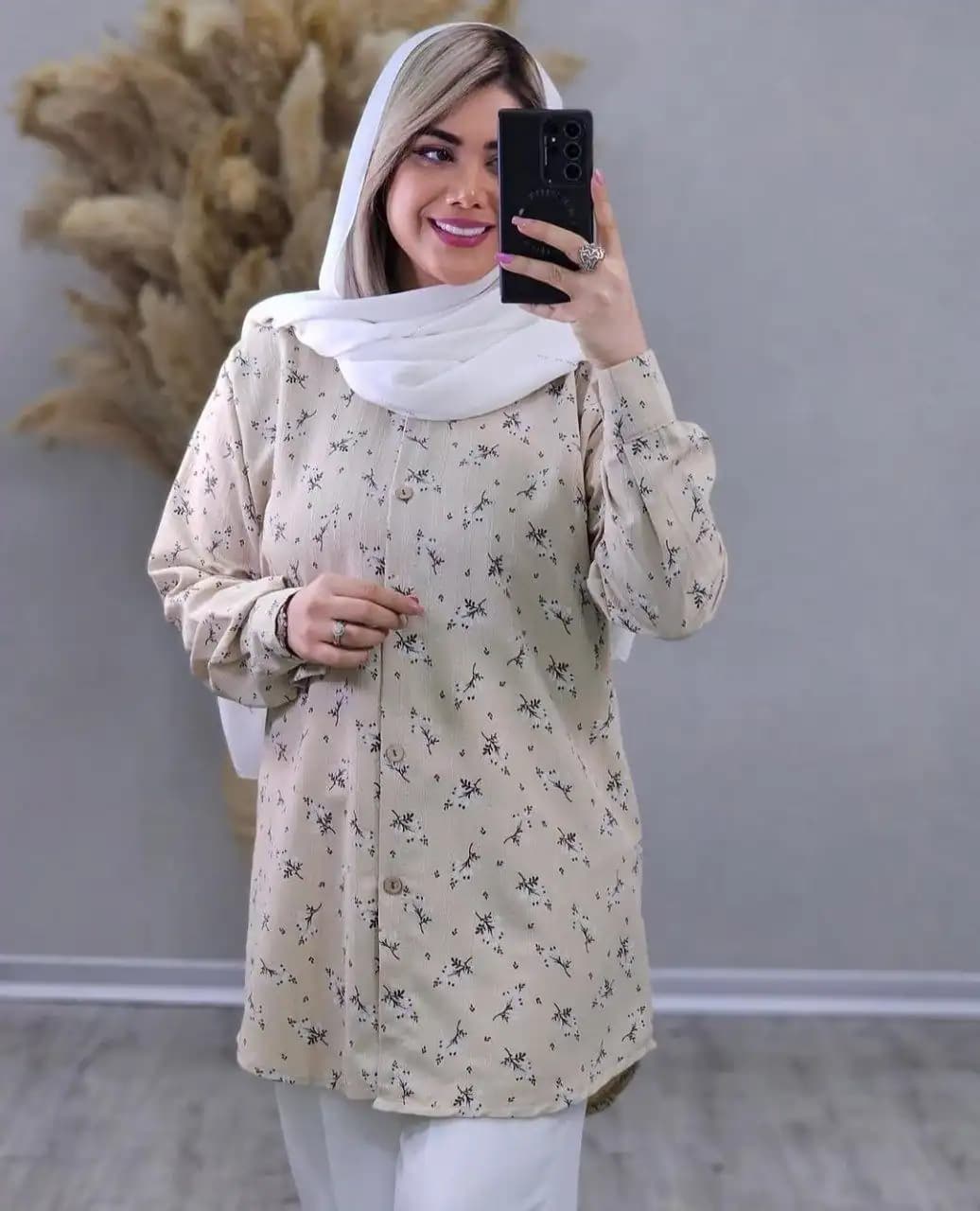 شومیز مانتویی گل گچی 1466 — تصویر ۲