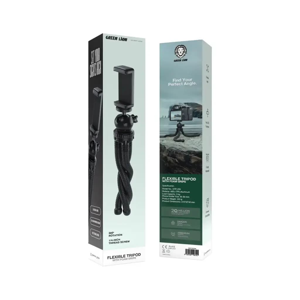 سه پایه موبایل و دوربین با پایه های انعطاف پذیر گرین لاین(GNFLTRIPDBK)Green Lion Flexible Tripod with Foam Grips — تصویر ۳