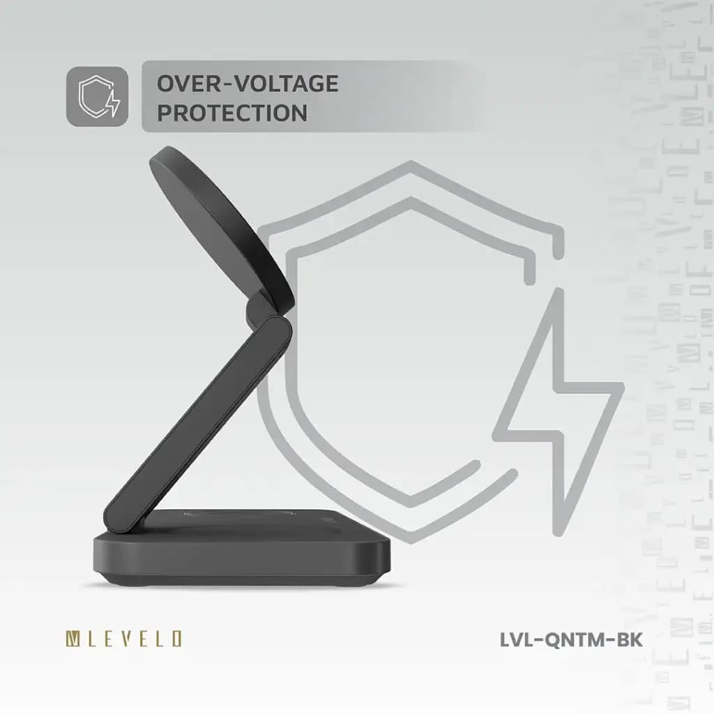 شارژر رومیزی 3 کاره Quantum لولو(LVL-QNTM)Levelo Quantum 3 in 1 Wireless Charger – Black — تصویر ۸