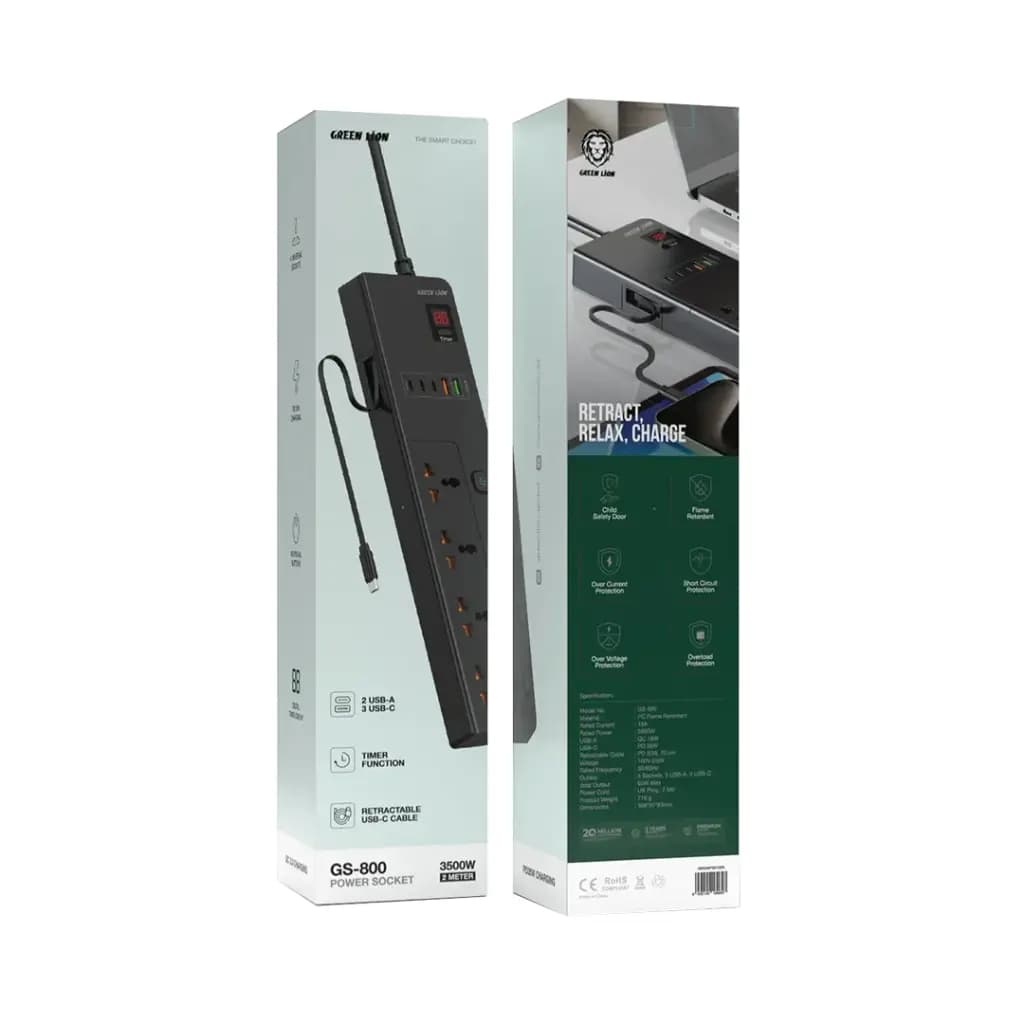 محافظ و چندراهی برق یونورسال GS-800 گرین لاین(GNGS8PSKT2)Green Lion GS-800 Power Socket 2M 3500W — تصویر ۲