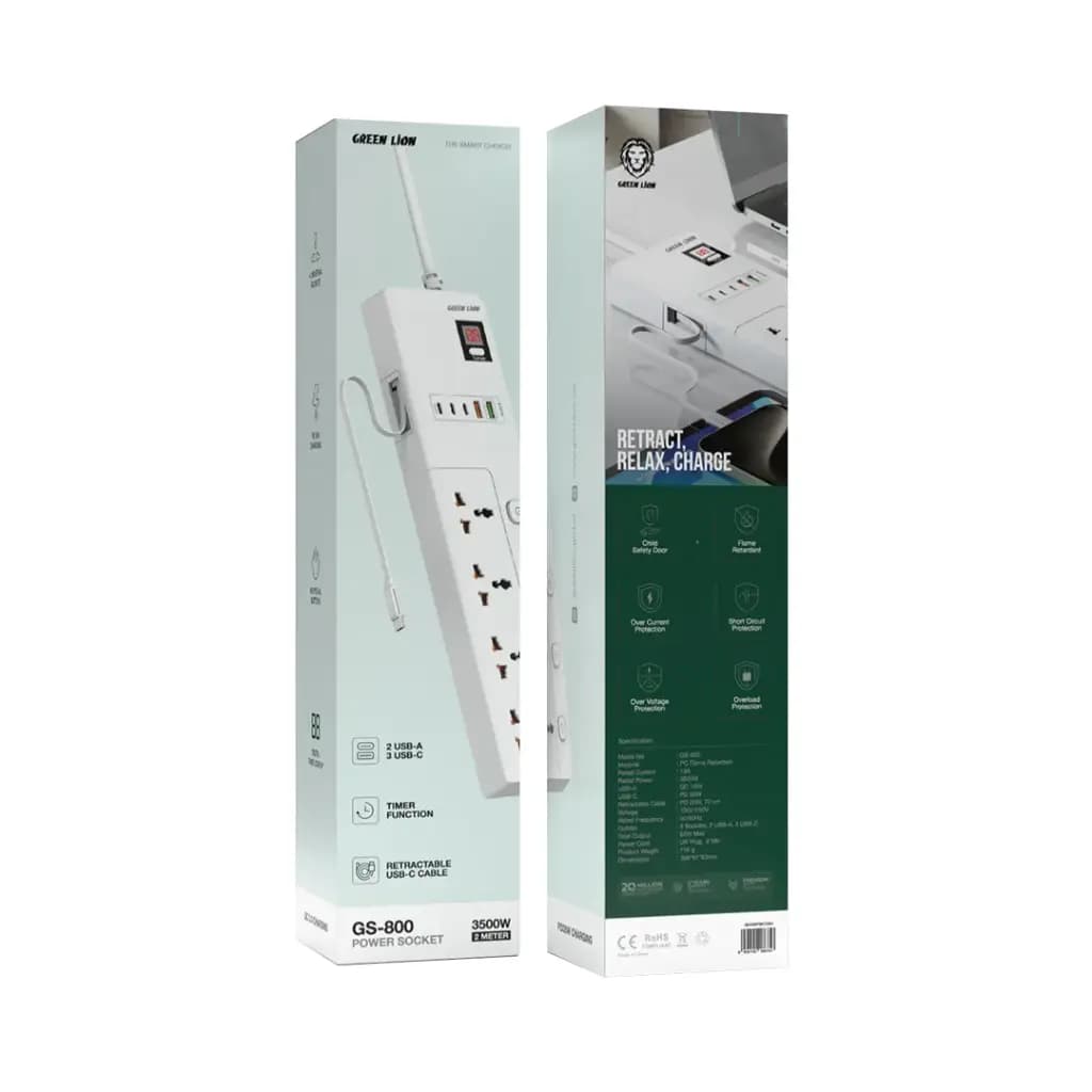 محافظ و چندراهی برق یونورسال GS-800 گرین لاین(GNGS8PSKT2)Green Lion GS-800 Power Socket 2M 3500W — تصویر ۳