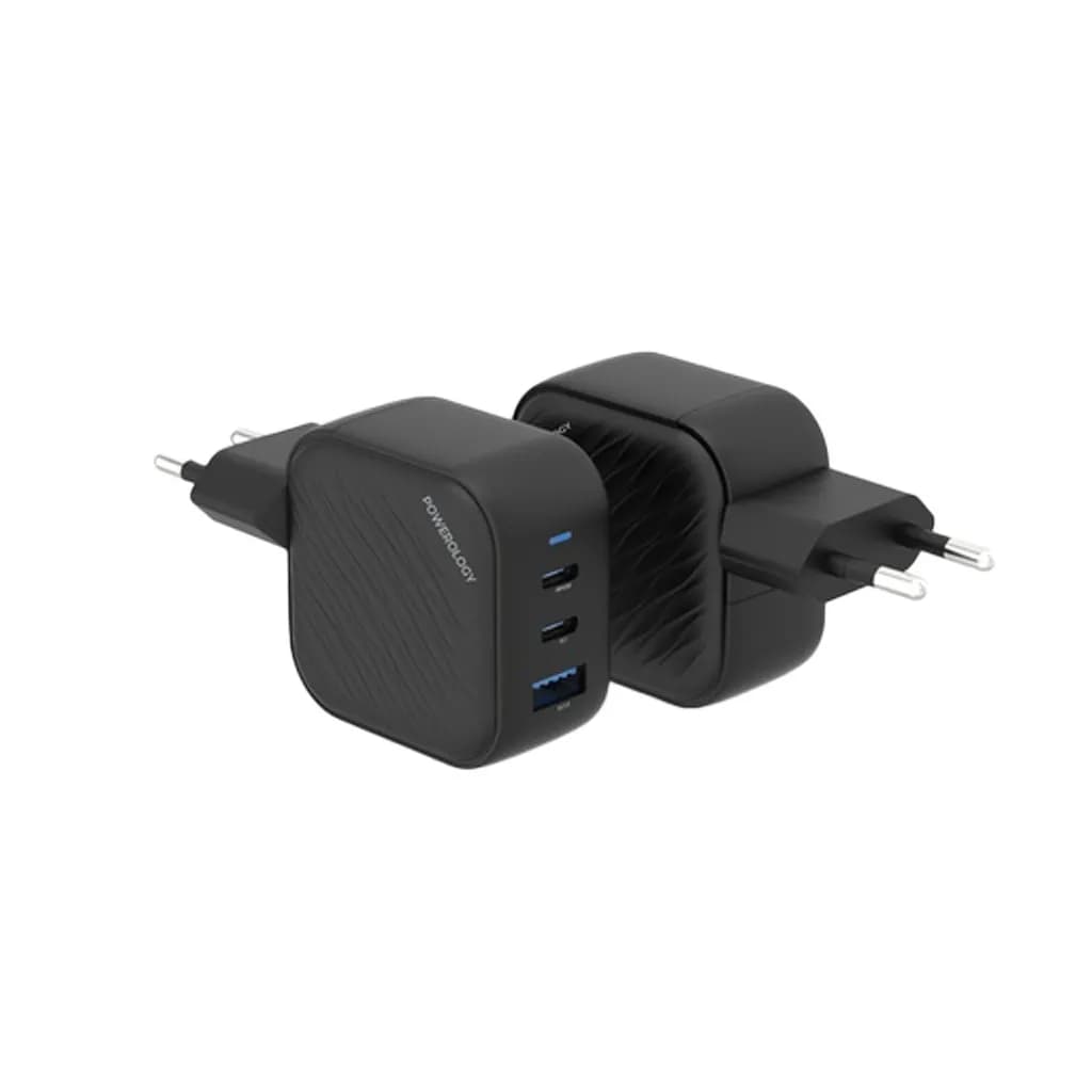 شارژر دیواری 3 پورت PD65W پاورولوژی(PWCUQC019)Powerology GaN Ultimate-EU Dual PD Charger