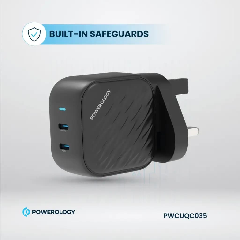 شارژر دیواری دو پورت 45 وات پاورولوژی (PWCUQC035)Powerology Gan Dual USB-C Wall Charger — تصویر ۷