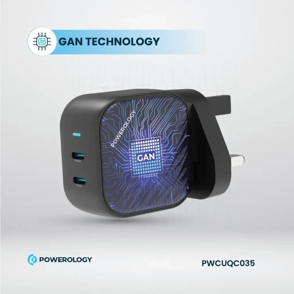 شارژر دیواری دو پورت 45 وات پاورولوژی (PWCUQC035)Powerology Gan Dual USB-C Wall Charger — تصویر ۲