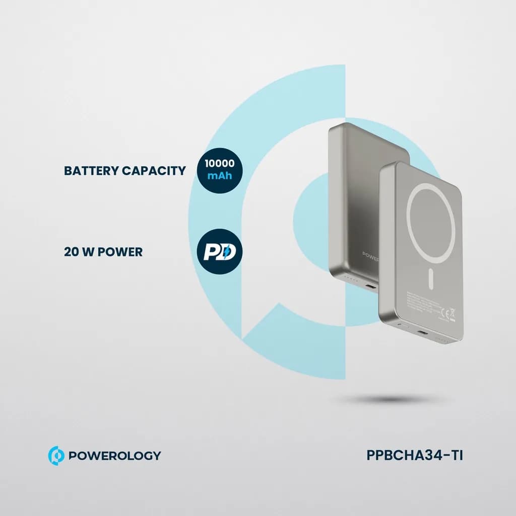 پاوربانک مگسیف 15 واتی 10 هزار میلی آمپر پاورولوژی(PPBCHA34)Powerology 10000 mAh 20W PD & 15W Magsafe Powerbank — تصویر ۸
