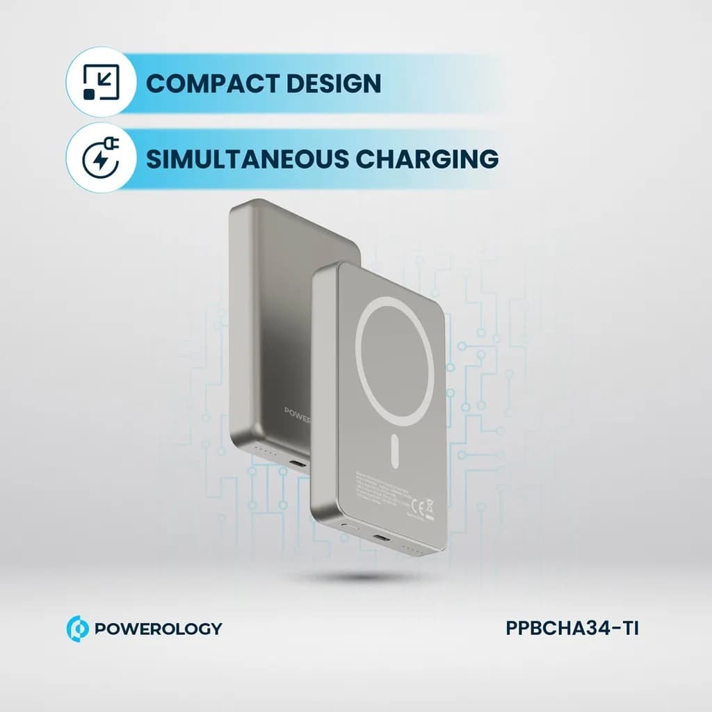 پاوربانک مگسیف 15 واتی 10 هزار میلی آمپر پاورولوژی(PPBCHA34)Powerology 10000 mAh 20W PD & 15W Magsafe Powerbank — تصویر ۶
