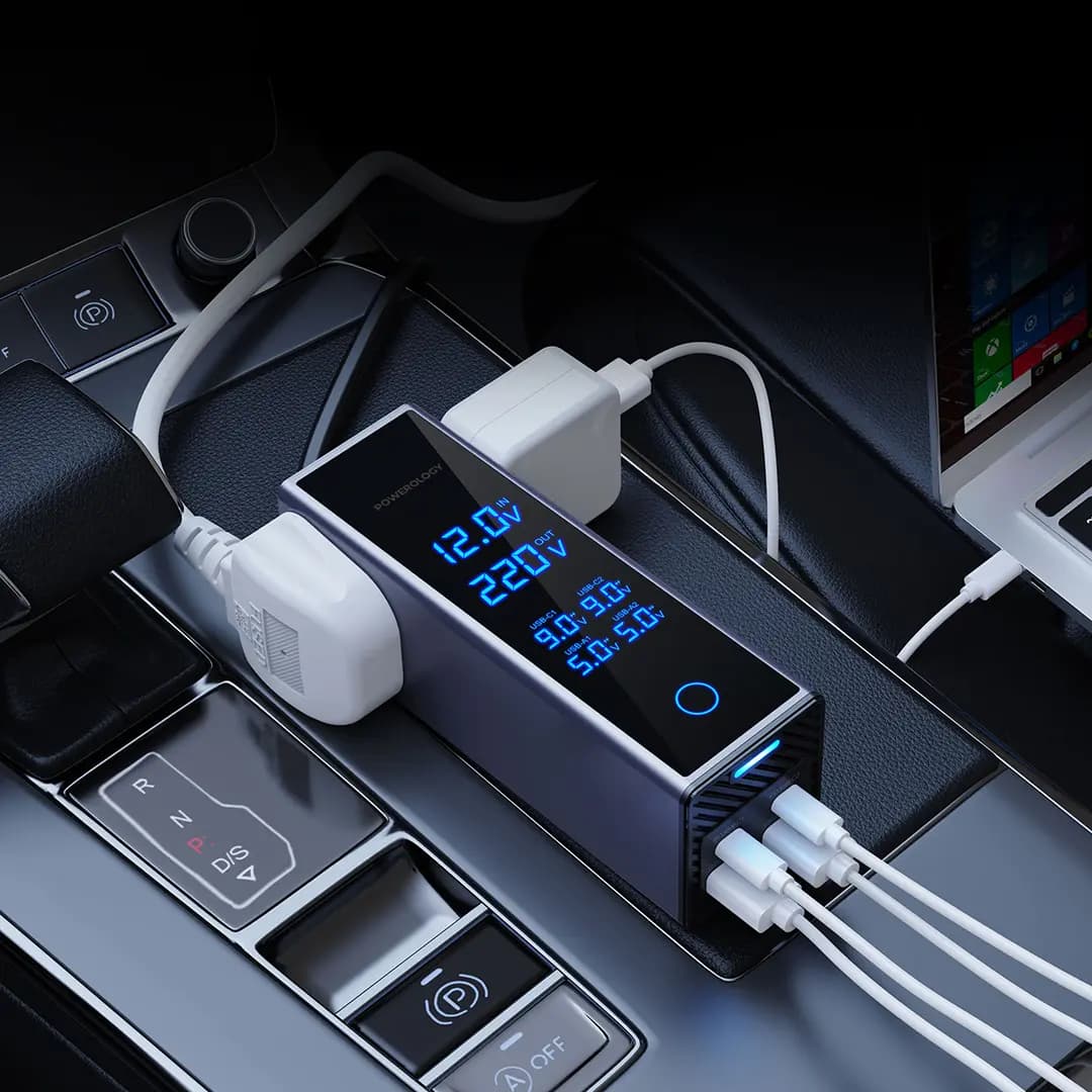 اینورتر فندکی 300 واتی پاورولوژی(PWCUQC044)Powerology 2AC Socket Car Power Inverter – Gray — تصویر ۳