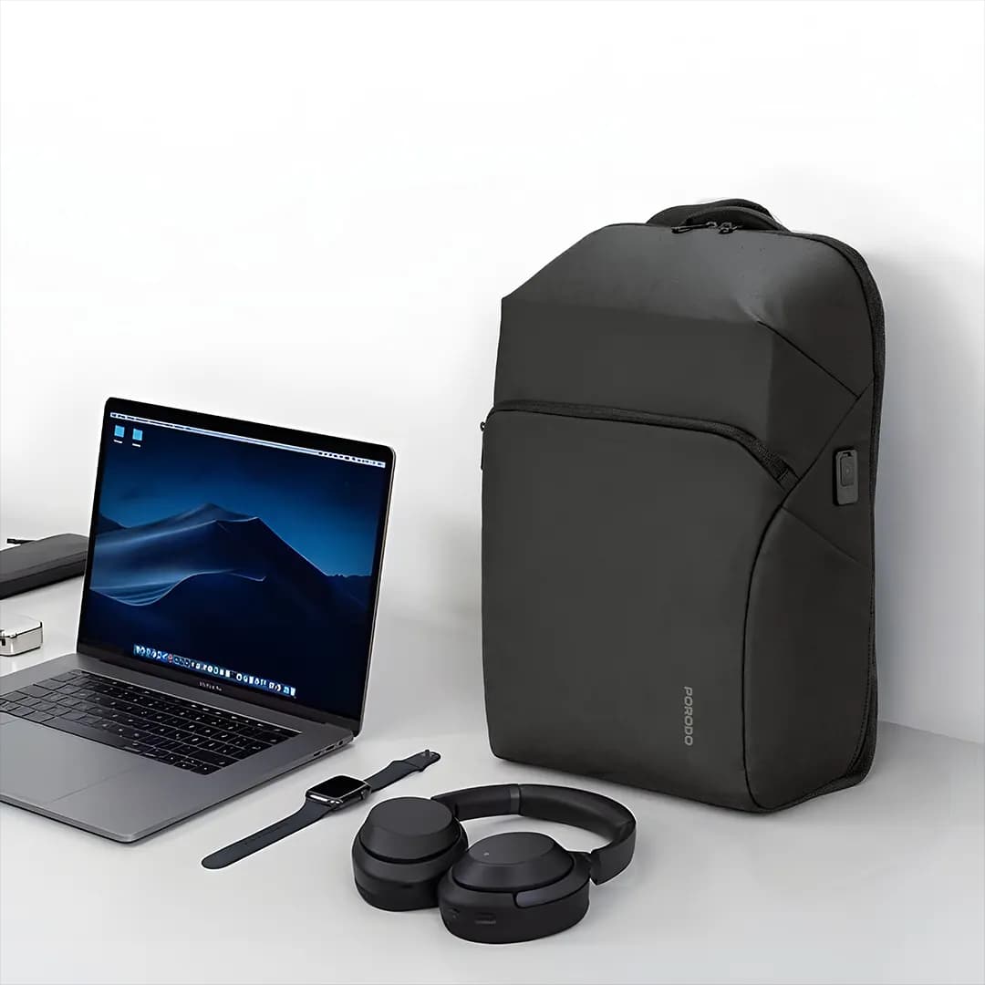 کوله پشتی لپ تاپ ضد آب پرودو( PD-LFST122)Porodo Lifestyle Water-Resistant PU Backpack – Black — تصویر ۴