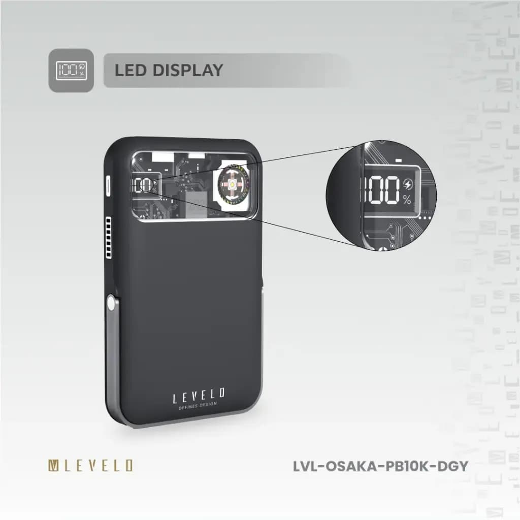 پاوربانک قابل حمل 10 هزار Osaka لولو(LVL-OSAKA)Levelo Osaka Portable 10000mAh Power Bank – Dark Grey — تصویر ۴