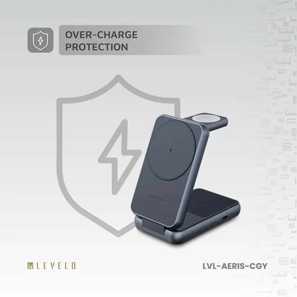 شارژر 3 کاره بی سیم تاشو Aeris لولو(LVL-AERIS)Levelo Aeris 3 in 1 Foldable Wireless Charger – Cloudy Gray — تصویر ۸