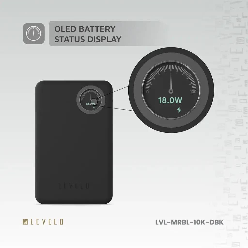 پاوربانک مگسیف چرمی 10 هزار Marbella لولو(SKU: LVL-MRBL)Levelo Marbella MagSafe Leather 10000mAh Power Bank – Dusk Black — تصویر ۳