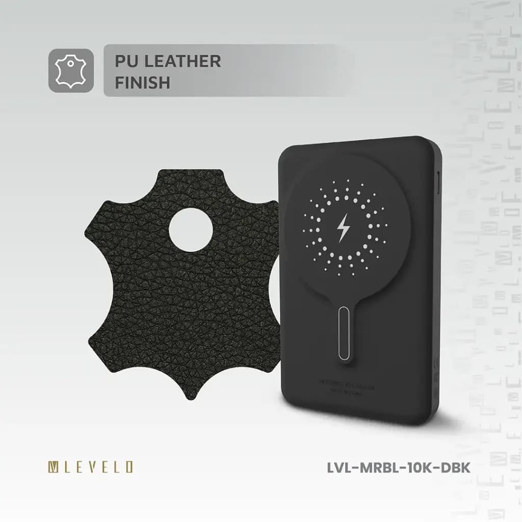 پاوربانک مگسیف چرمی 10 هزار Marbella لولو(SKU: LVL-MRBL)Levelo Marbella MagSafe Leather 10000mAh Power Bank – Dusk Black — تصویر ۵