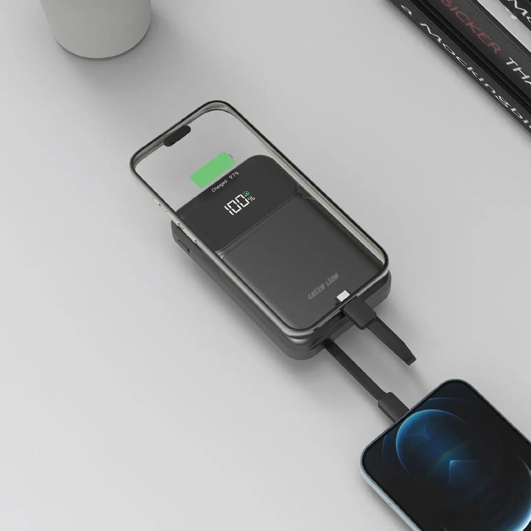 پاوربانک 10 هزار با سه مدل کابل گرین لاین(GN3N1PB10PDBK)Green Lion 3 in 1 Integrated Power Bank 10000mAh PD 20W – Black — تصویر ۳