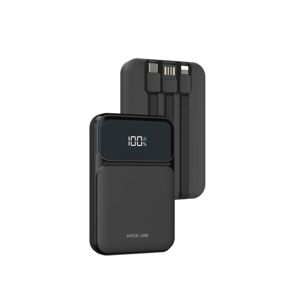پاوربانک 10 هزار با سه مدل کابل گرین لاین(GN3N1PB10PDBK)Green Lion 3 in 1 Integrated Power Bank 10000mAh PD 20W – Black