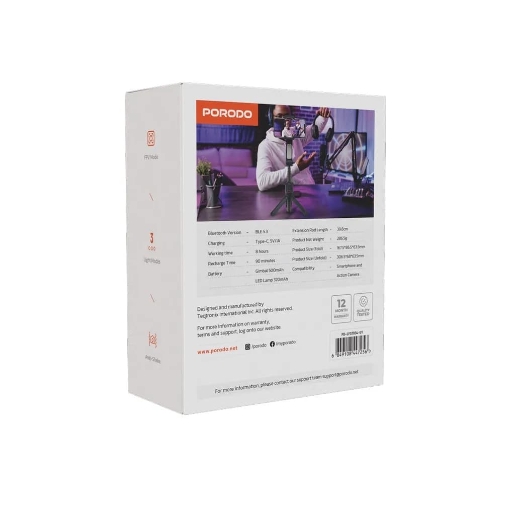 گیمبال و استابلایزر دو محوره پرودو(PD-LFST034)Porodo 2-Axis Gimbal Stablizer – Black — تصویر ۳