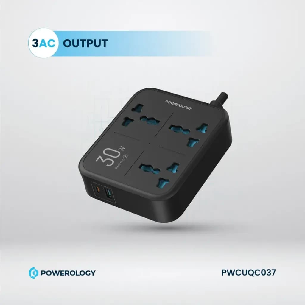 چندراهی و محافظ برق 3250 وات پاورولوژی(PWCUQC037)Powerology Power Strip 3250W 3AC – Black — تصویر ۶