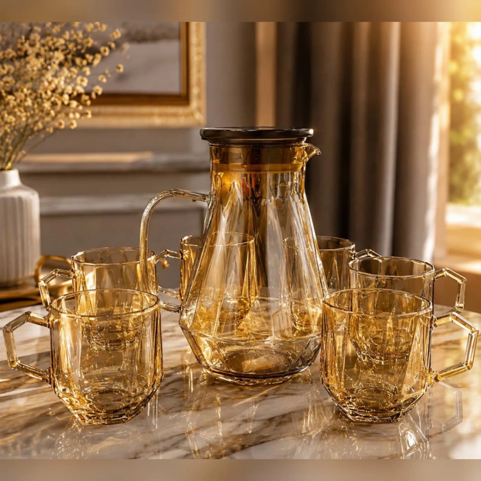 پارچ و لیوان پیرکس رنگ شامپاینی دلی Deli کد 38