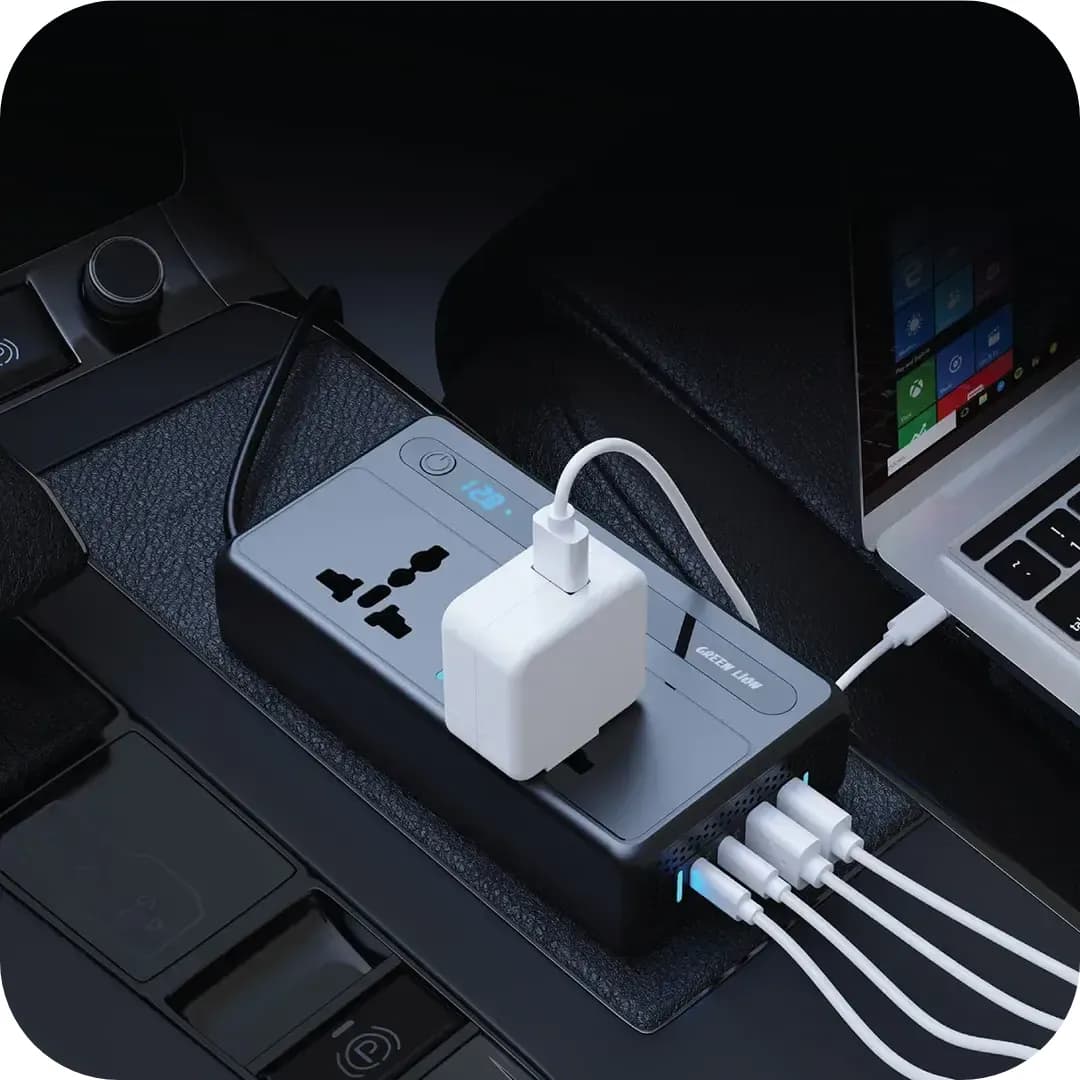 اینورتر و مبدل برق فندکی 200 وات گرین لاین (GN200WCRINVBK) Green Lion GC-250 Car Inverter 200W – Black — تصویر ۲
