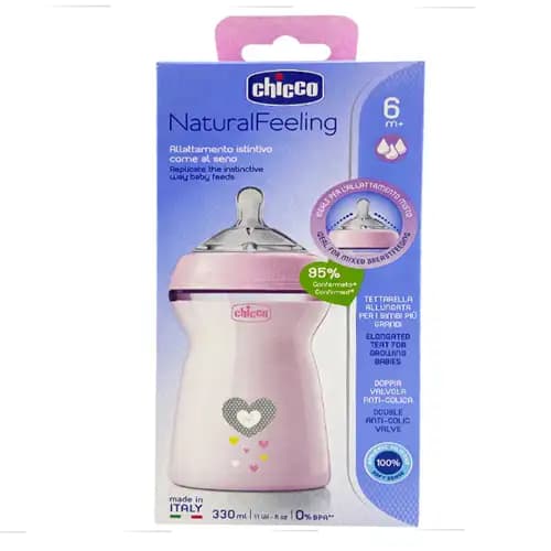 شیشه شیر چیکو Chicco نچرال دخترانه 330 میل