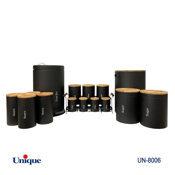 سرویس آشپزخانه 16 پارچه یونیک Unique مشکی درب بامبو کد UN-8006