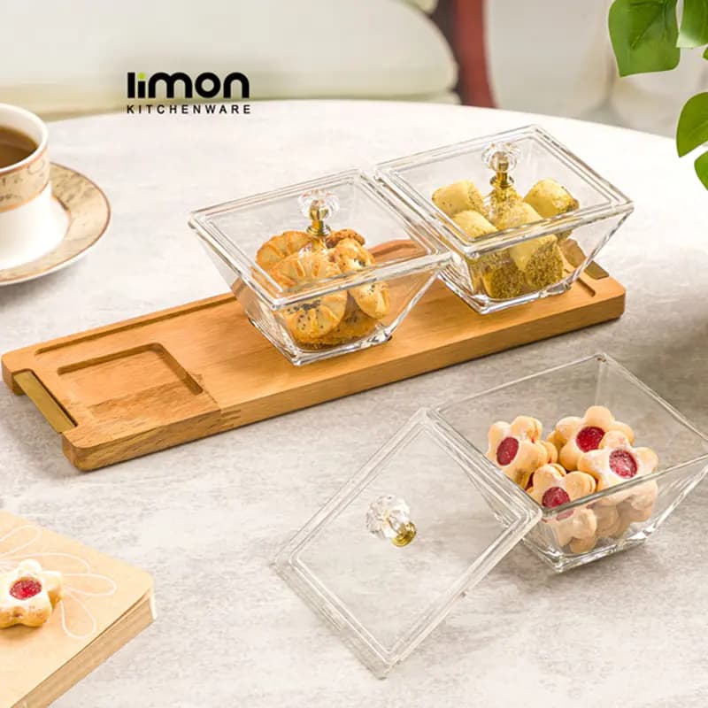 اردور خوری مربع دربدار پایه چوبی لیمون 3 عددی کد 2242