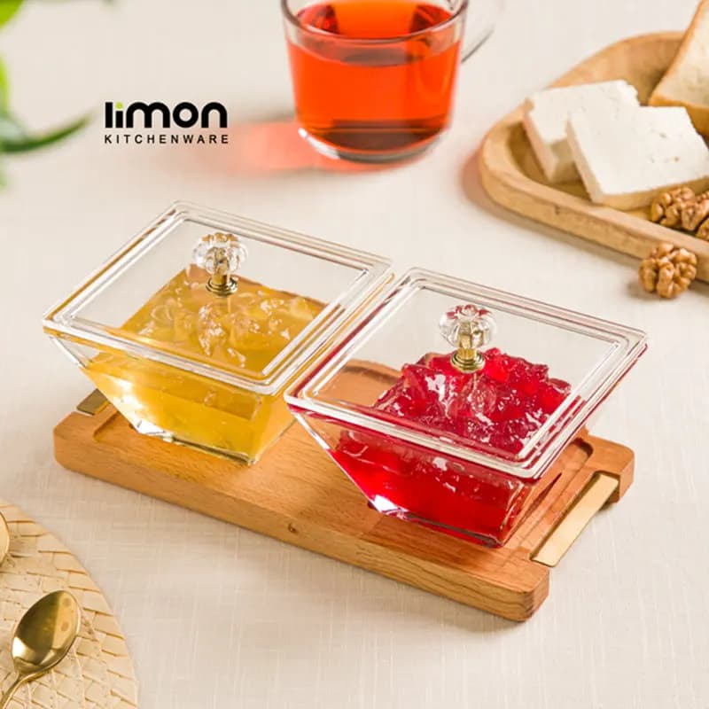 اردور خوری مربع دربدار پایه چوبی 2 عددی لیمون کد 2241