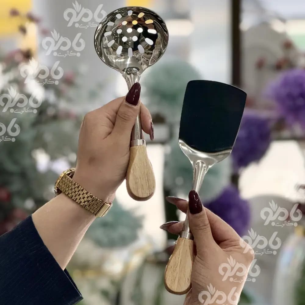 کفگیر ساده ترمو چوبی استیل z69 — تصویر ۲